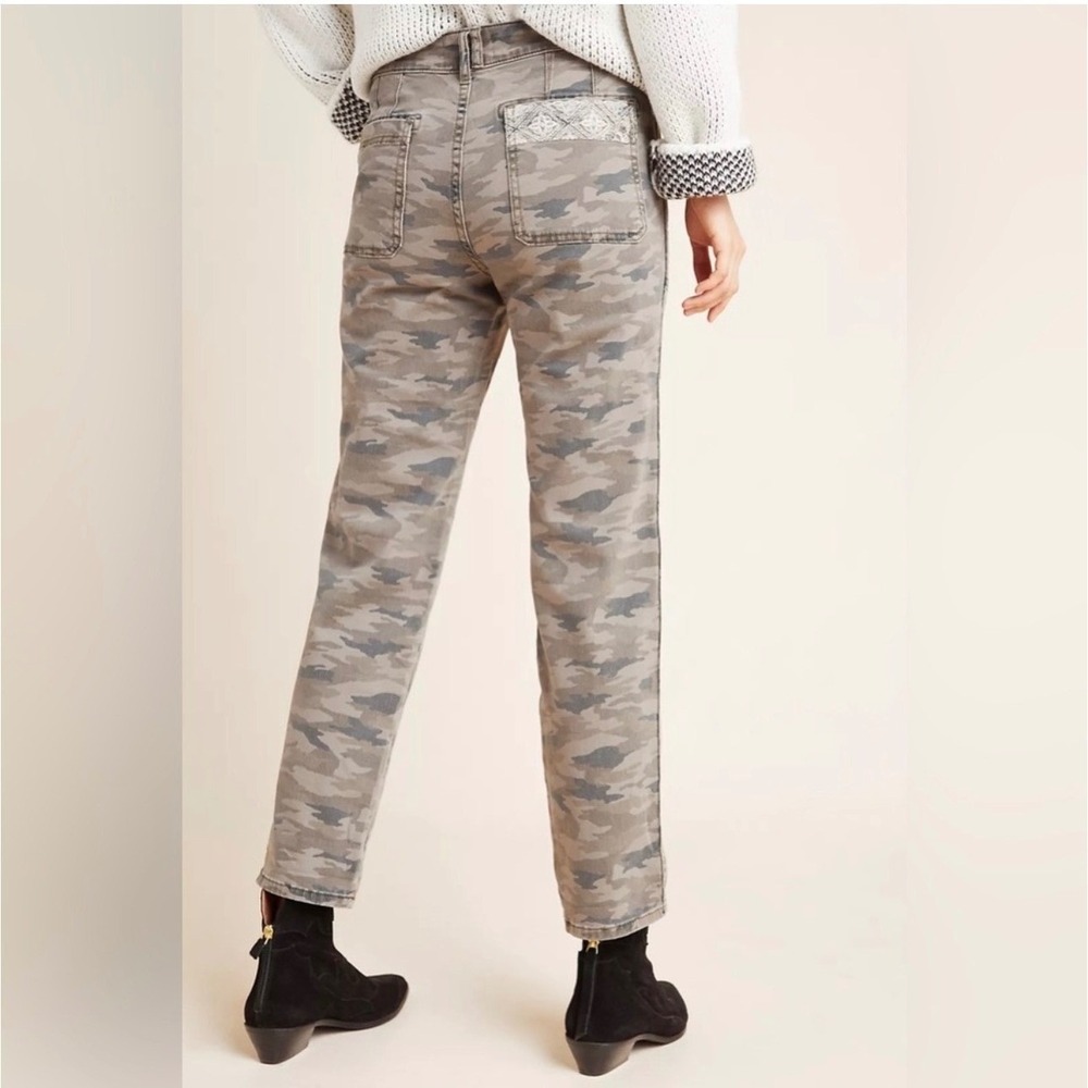 Anthropologie Mavis Camo Utility Pants Camouflage Embroidered‎ Size 26 Boho